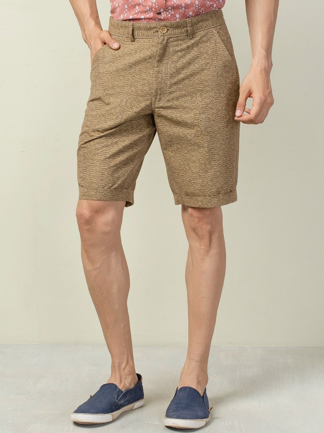 

Fabindia Men Brown Printed Cotton Shorts