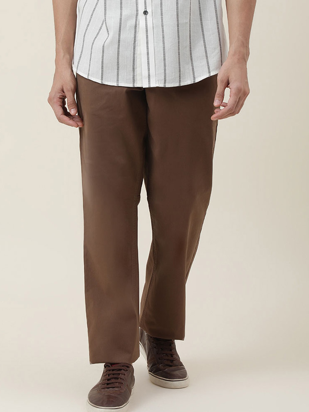 

Fabindia Men Brown Comfort Straight Fit Cotton Chinos Trousers