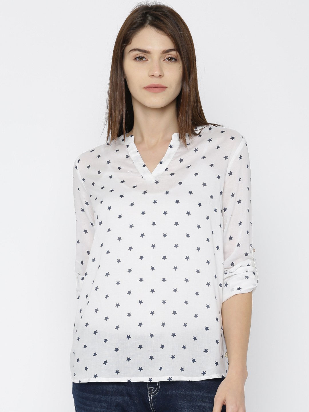 

U.S. Polo Assn. Women White Printed Sheer Top