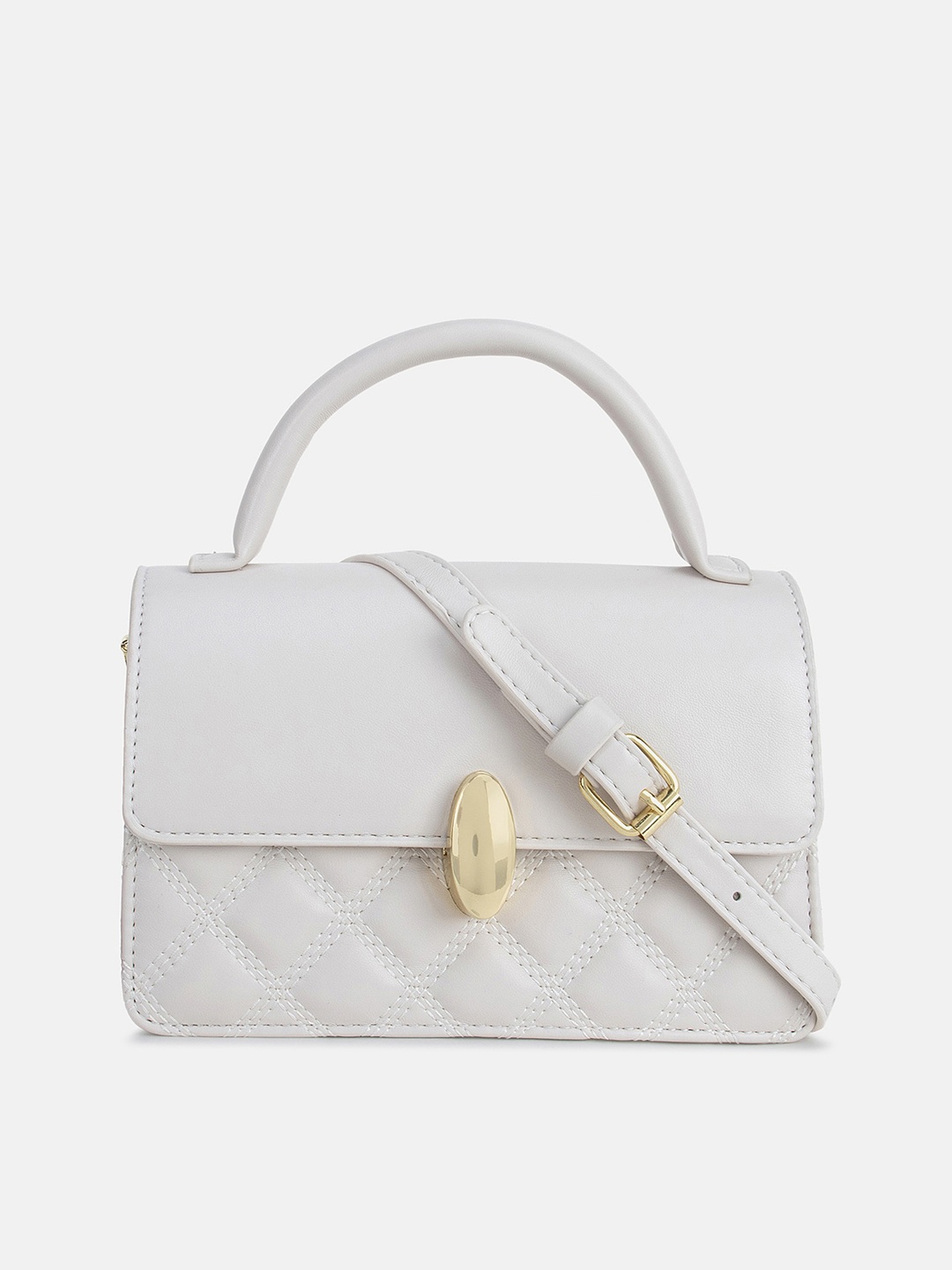 

Kazo White Textured PU Structured Satchel with Quilted