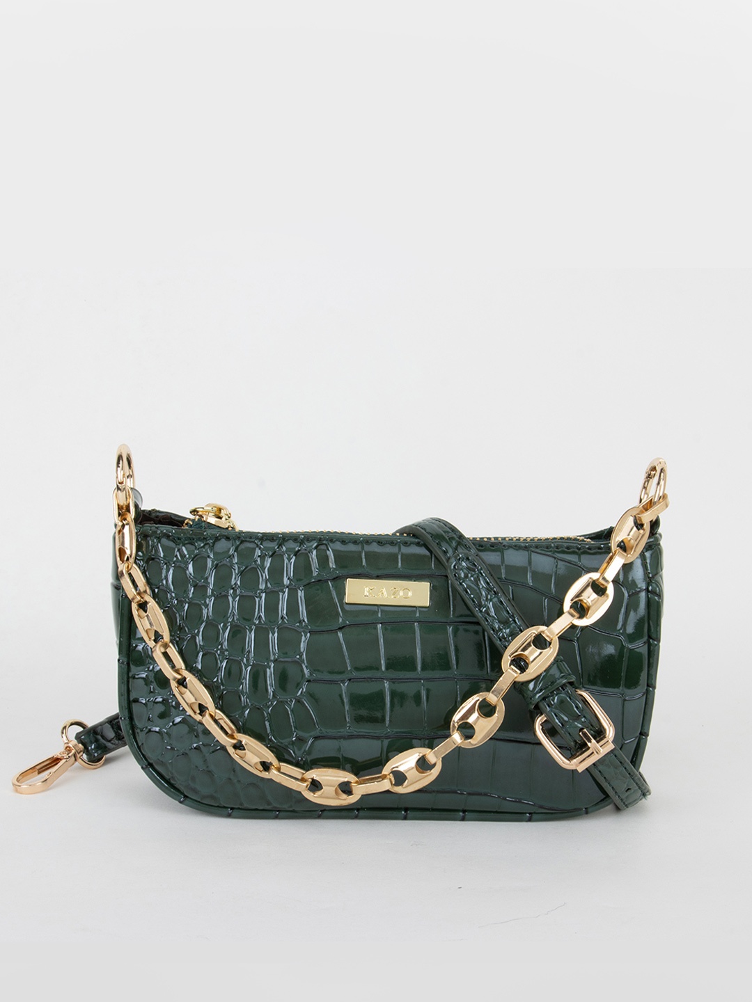 

Kazo Green Animal Textured Half Moon Handheld Bag