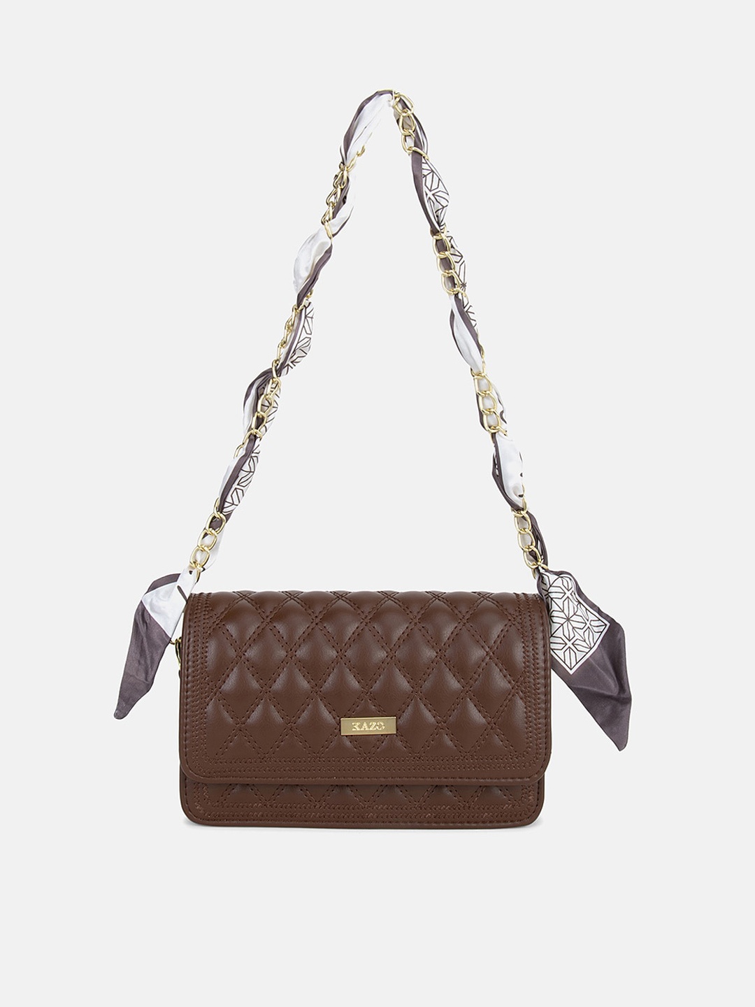 

Kazo Brown Textured PU Structured Sling Bag with Quilted