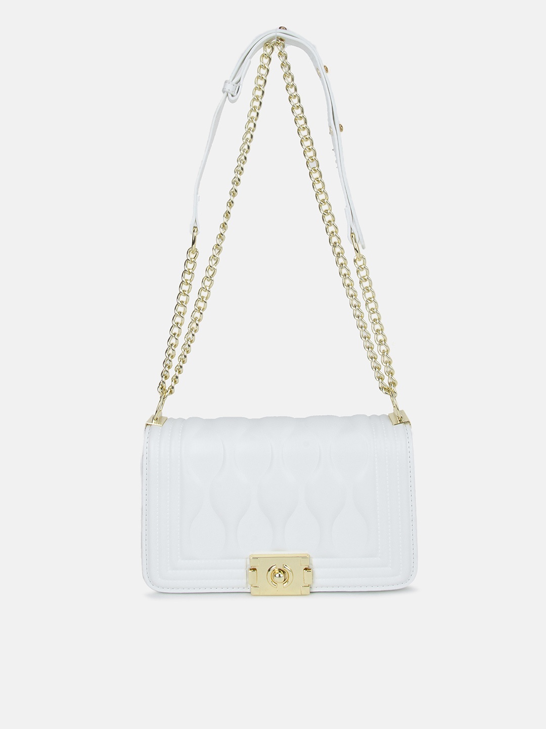 

Kazo White Textured PU Structured Sling Bag with Quilted