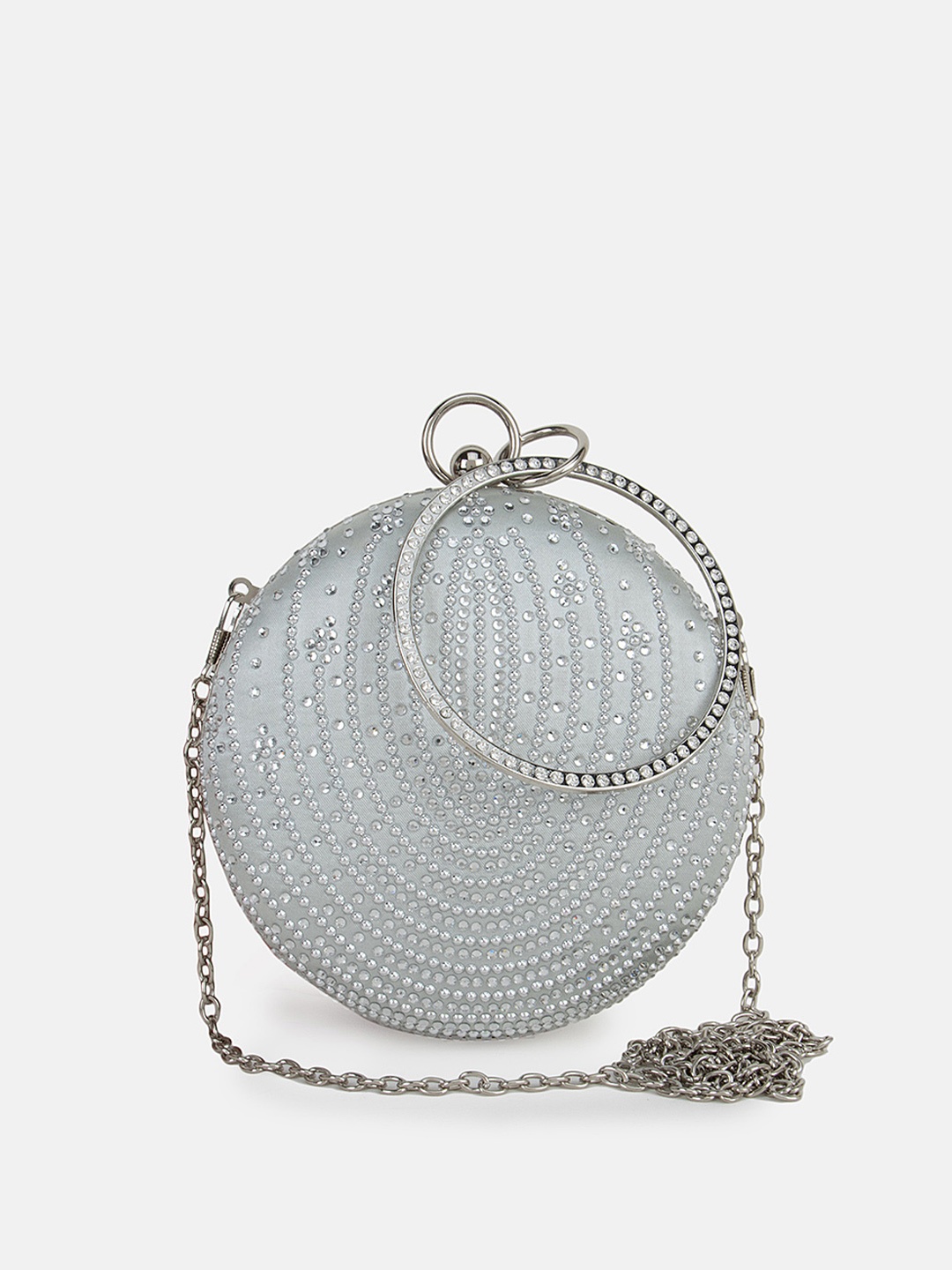 

Kazo Silver-Toned Embellished Structured Sling Bag