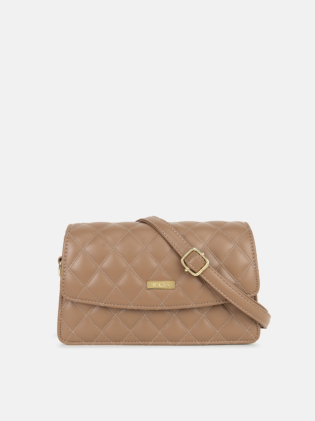 

Kazo Beige Textured Structured Shoulder Bag with Quilted