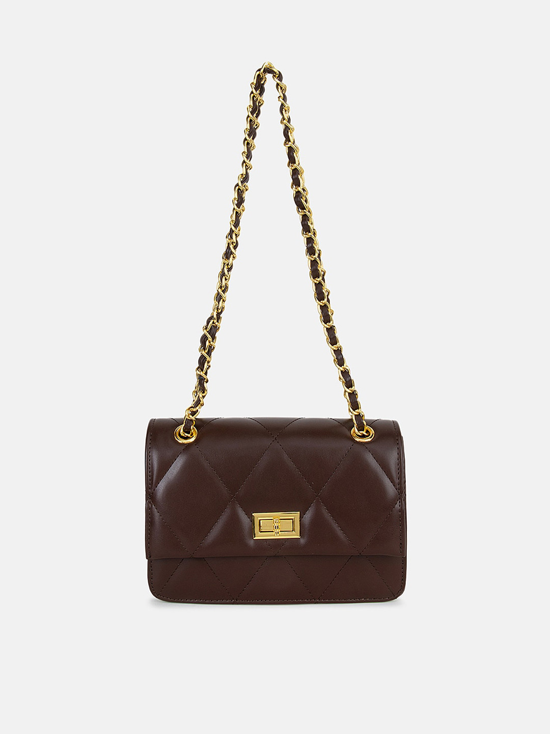 

Kazo Brown Structured Shoulder Bag with Quilted
