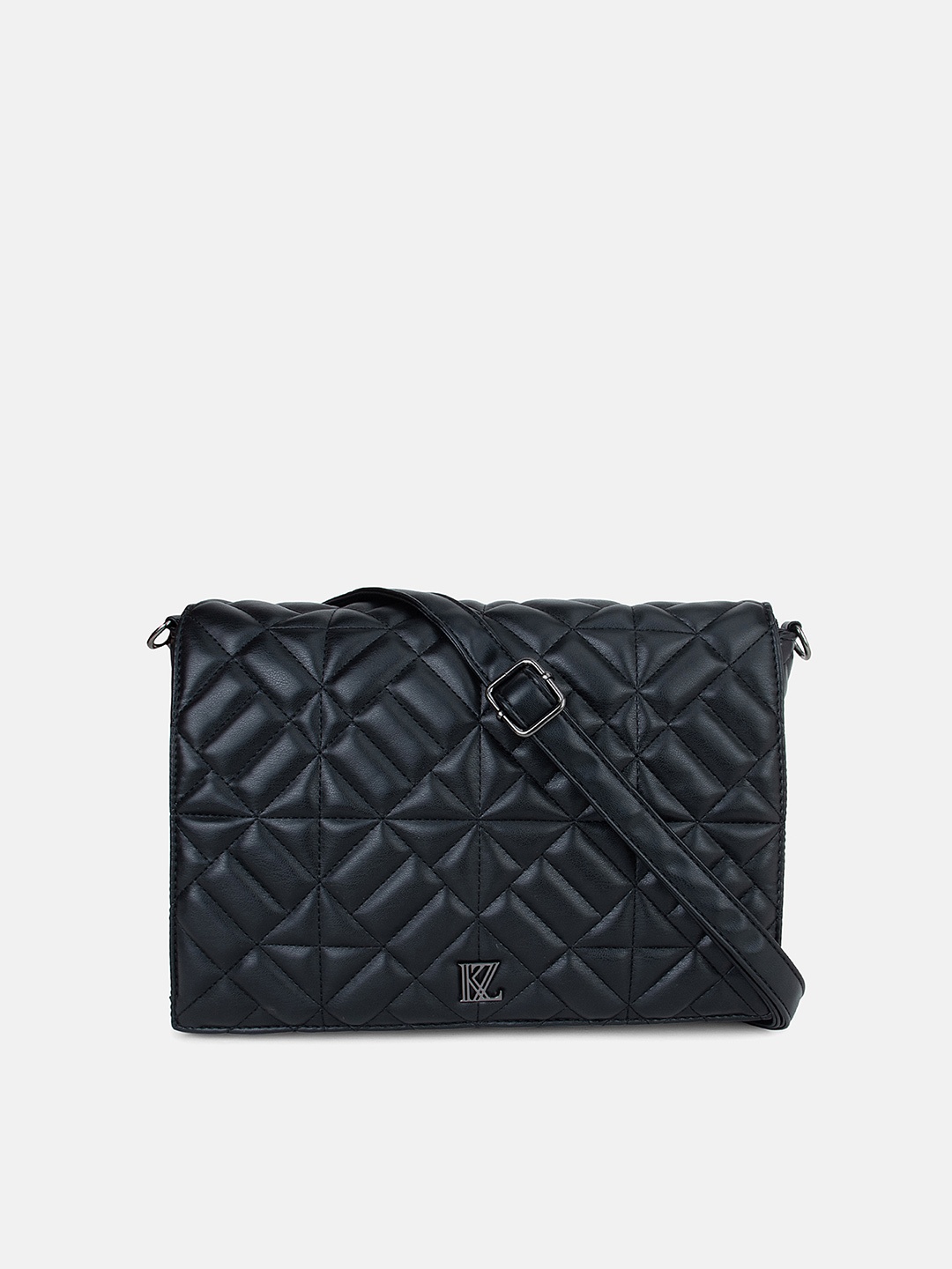 

Kazo Black Textured PU Structured Sling Bag with Quilted