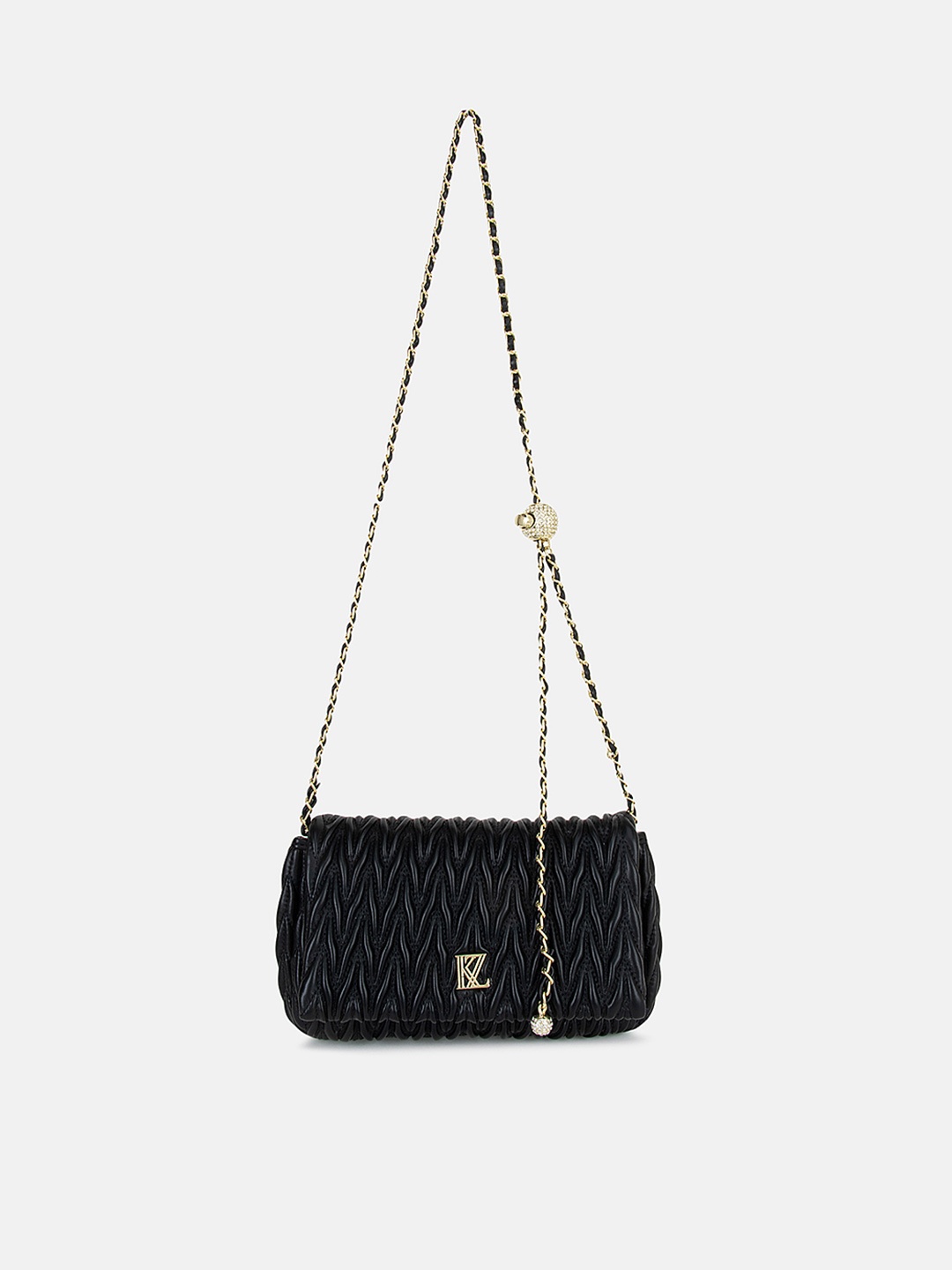 

Kazo Black Textured PU Structured Sling Bag with Quilted