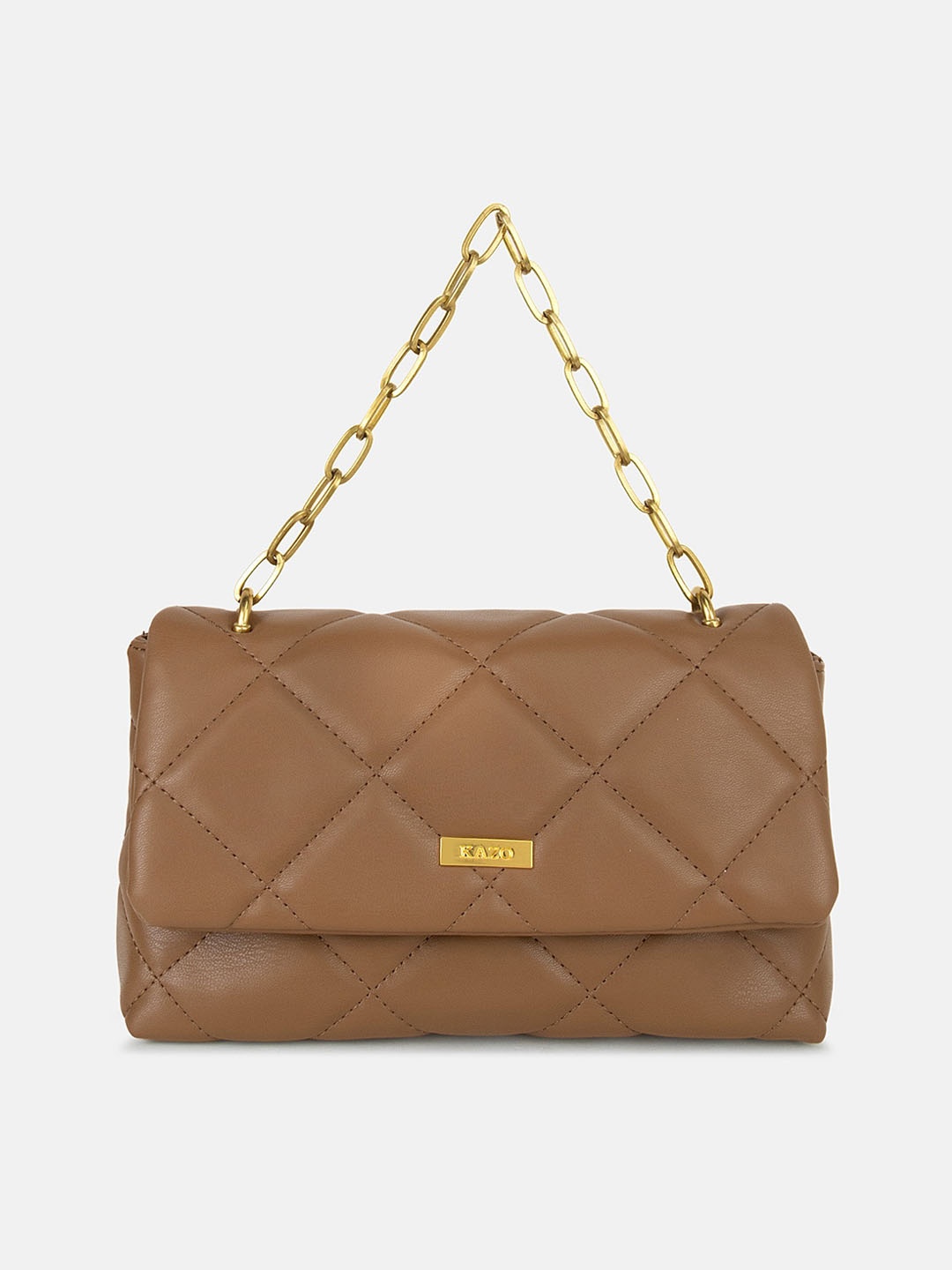 

Kazo Brown Textured PU Structured Handheld Bag with Quilted