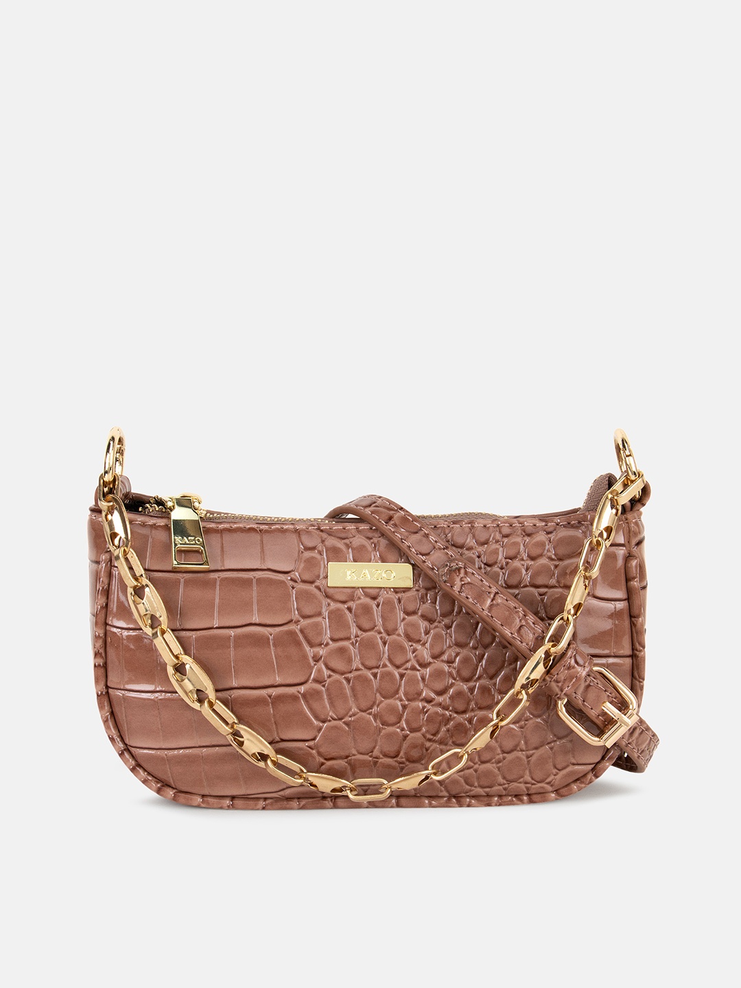 

Kazo Brown Textured PU Structured Handheld Bag