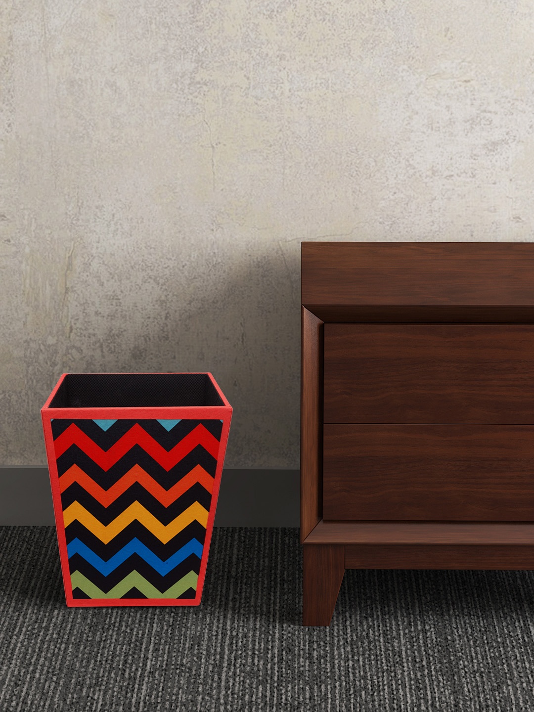 

SEJ by Nisha Gupta Black & Red Printed Wooden Open Dry Bin