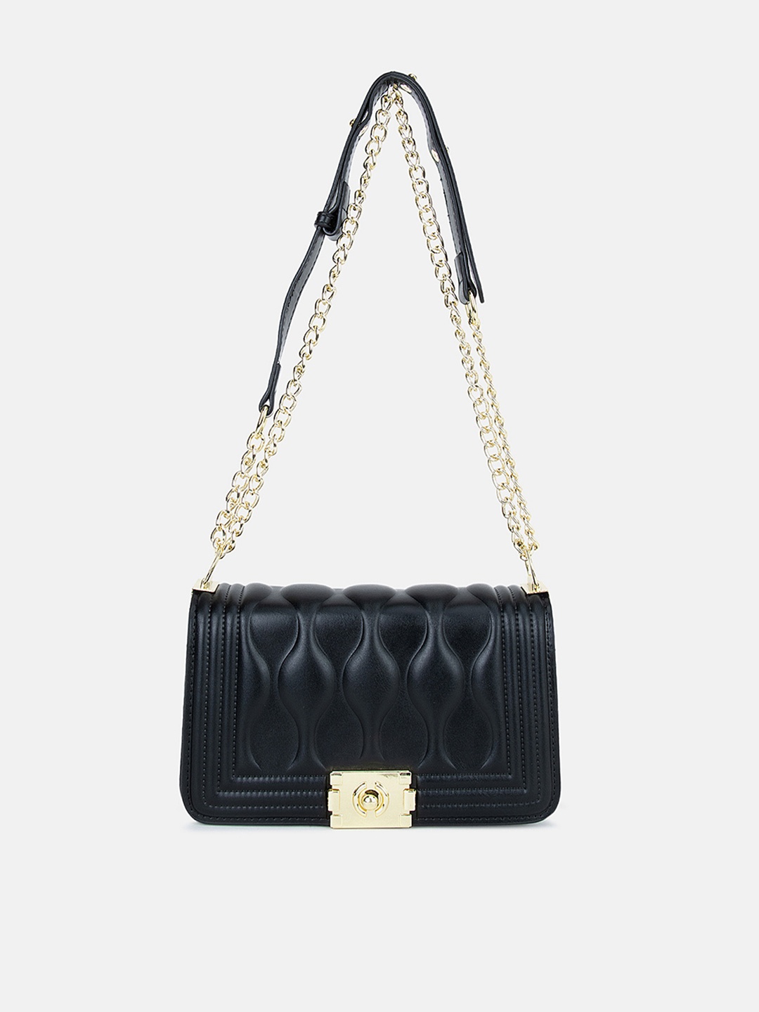

Kazo Black Textured PU Structured Sling Bag with Quilted