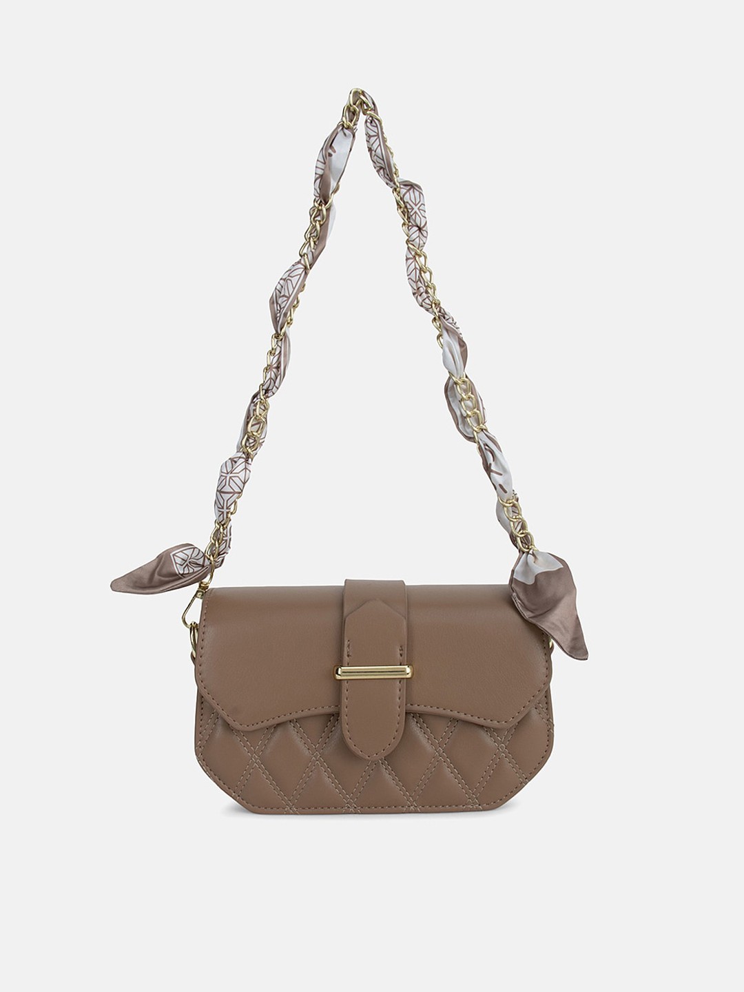 

Kazo Brown Textured PU Structured Sling Bag with Quilted