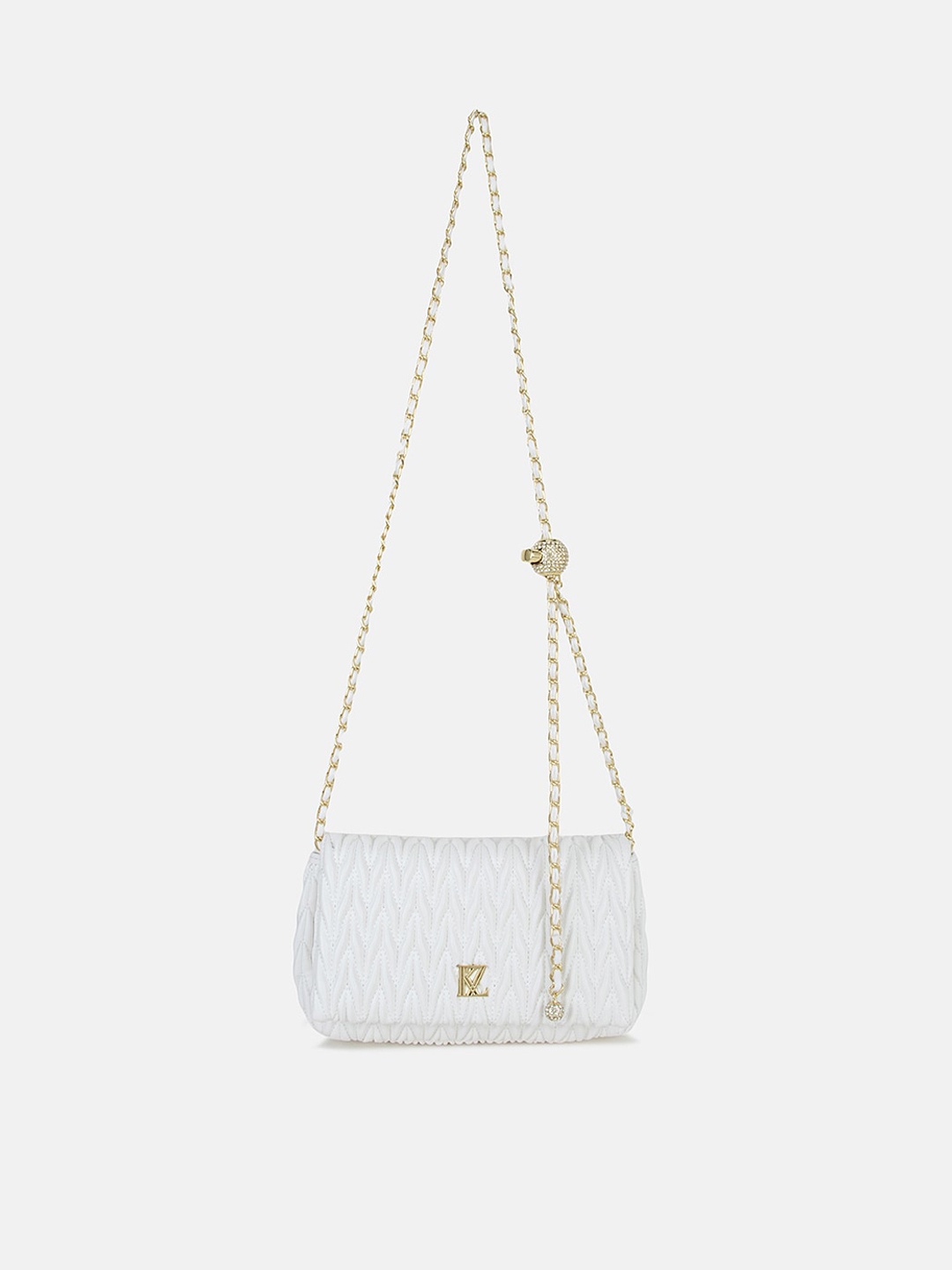 

Kazo White Textured PU Structured Sling Bag with Quilted