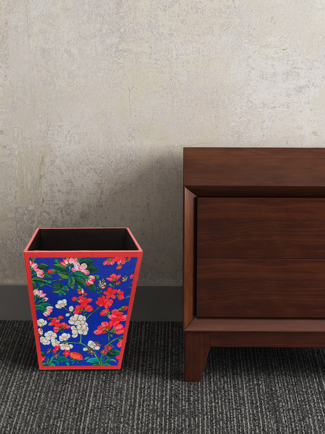 

SEJ by Nisha Gupta Blue & Pink Printed Wooden Open Dry Bin