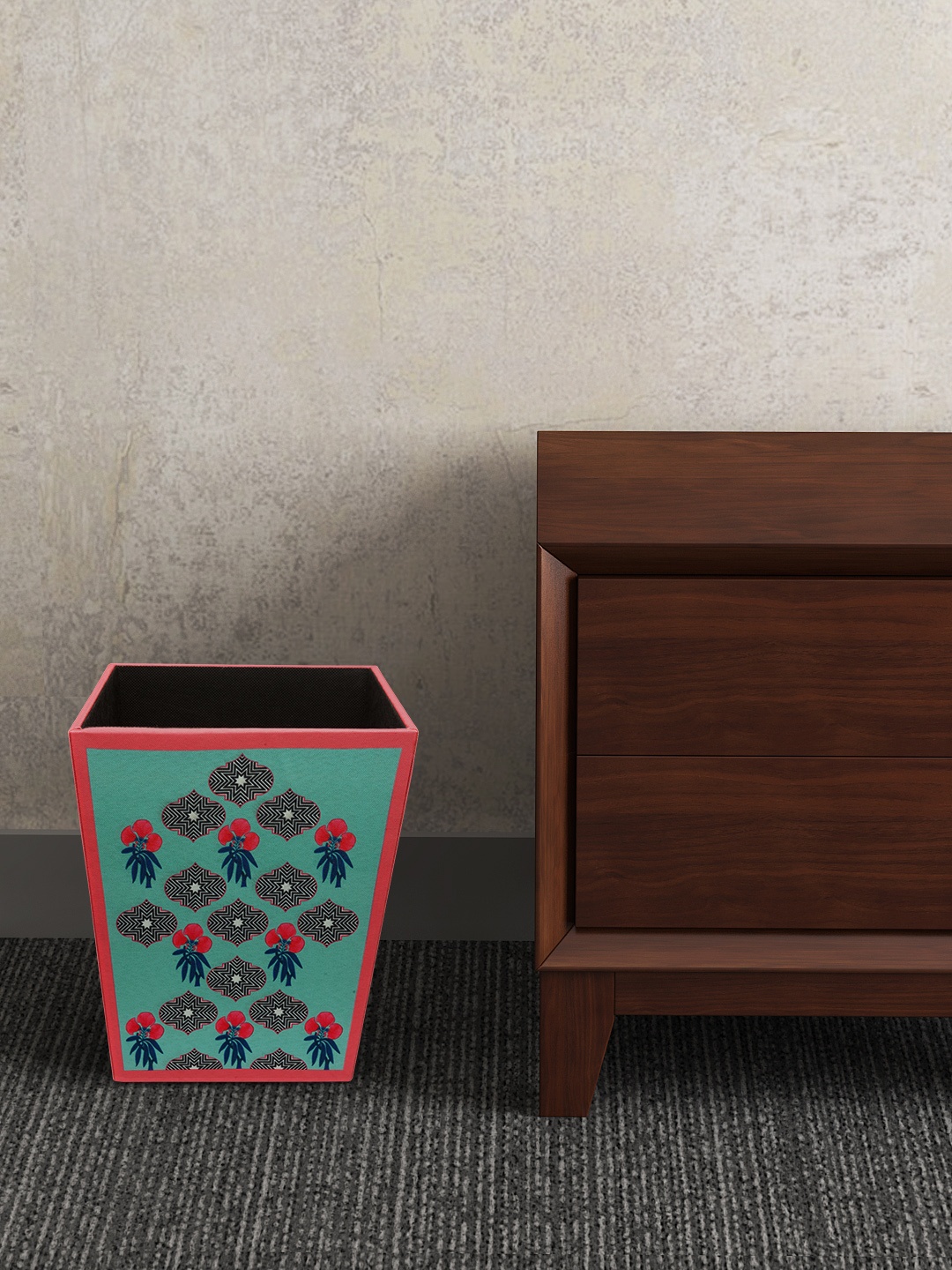 

SEJ by Nisha Gupta Blue & Pink Printed Wooden Open Dry Bin