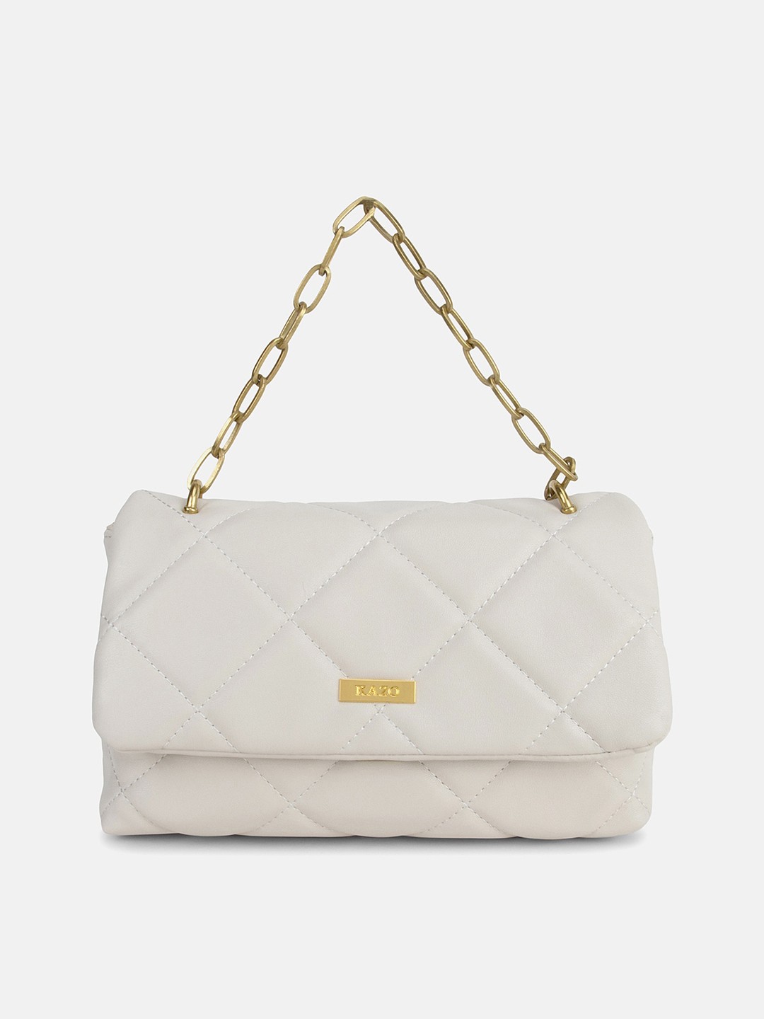 

Kazo Off White Textured PU Structured Handheld Bag with Quilted