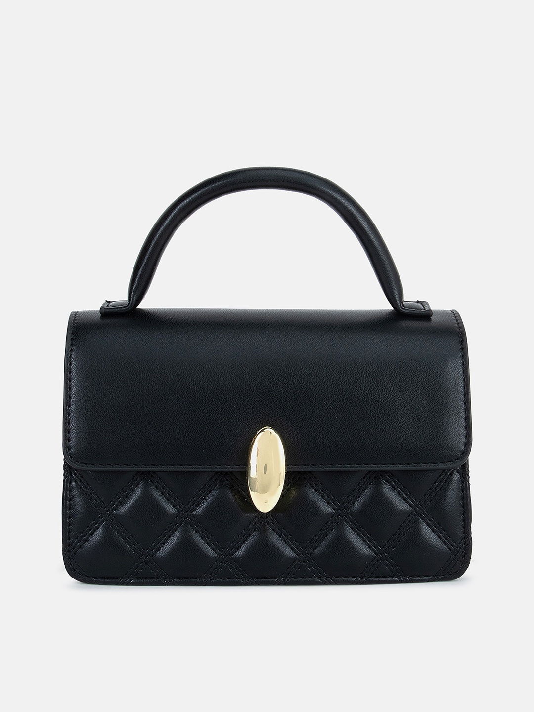 

Kazo Black Textured PU Structured Handheld Bag with Quilted