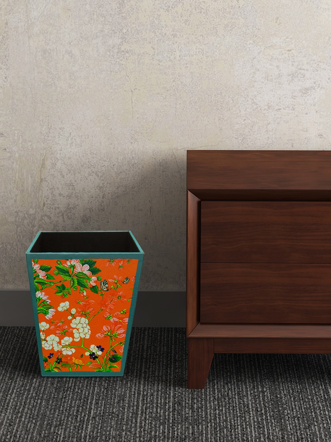 

SEJ by Nisha Gupta Orange & Blue Printed Wooden Open Dry Bin