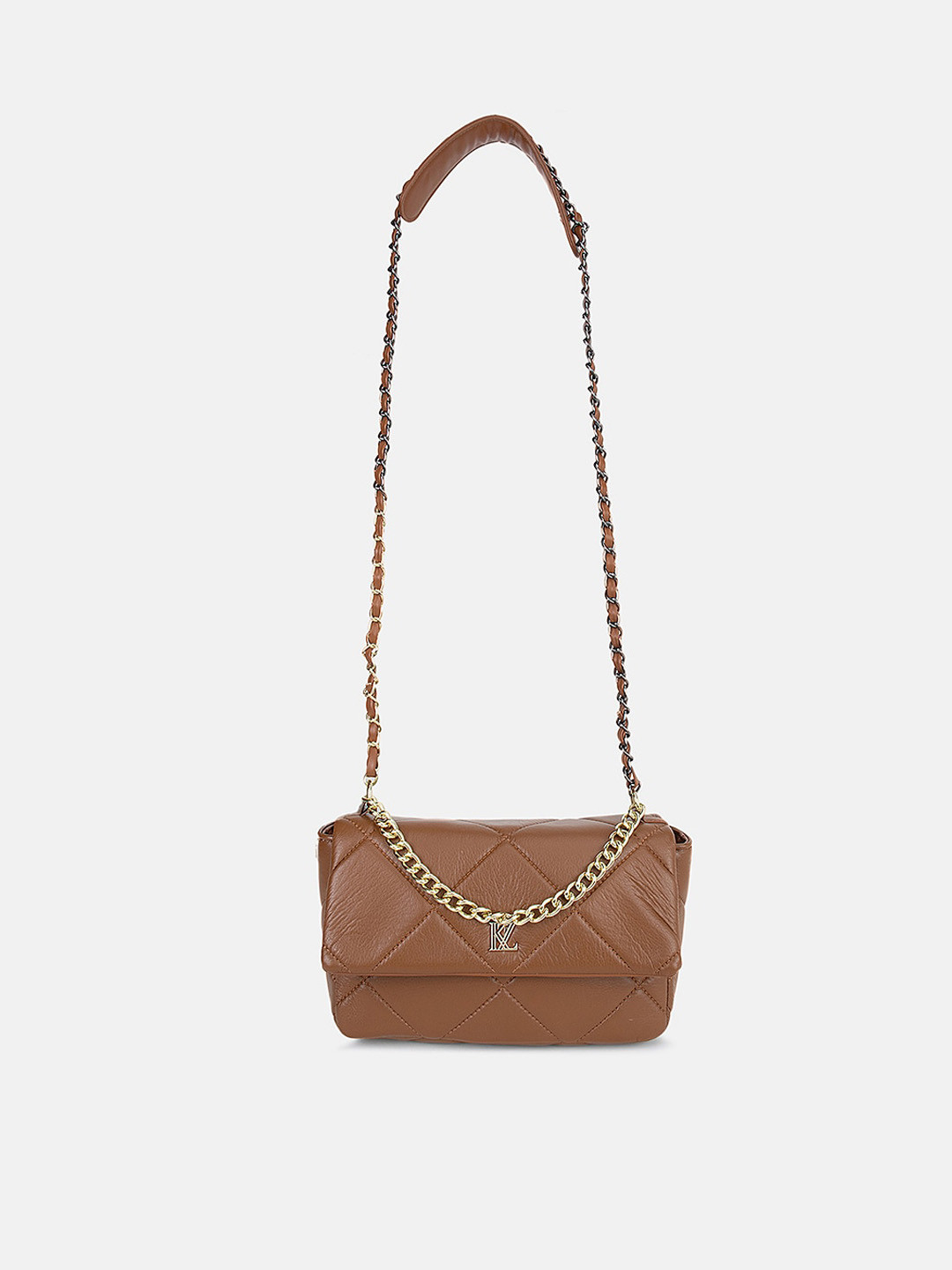 

Kazo Women Brown Geometric Textured PU Structured Sling Bag with Quilted