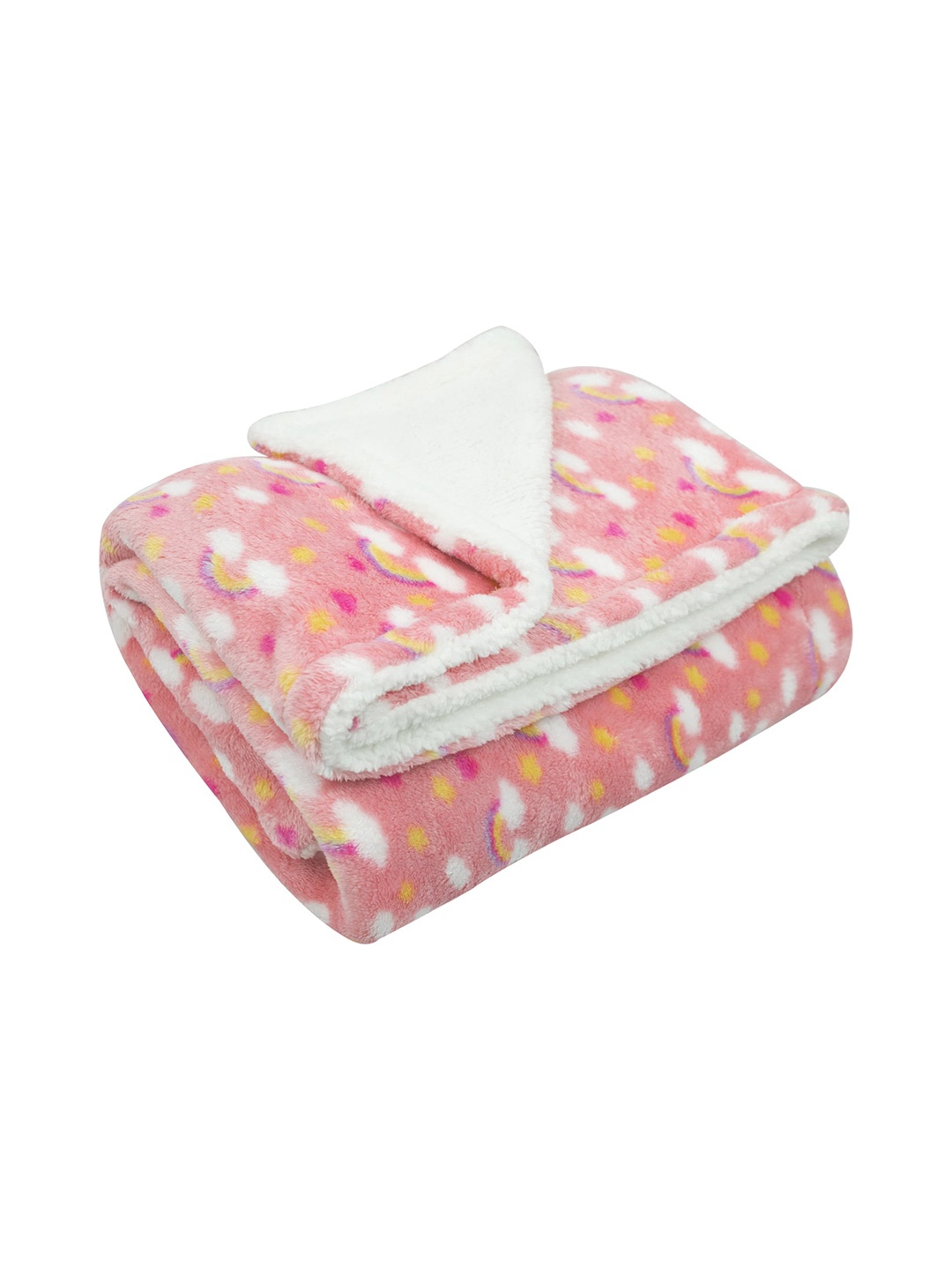 

TIDY SLEEP Pink & White Fleece Mild Winter 210 GSM Cotton Single Bed Blanket