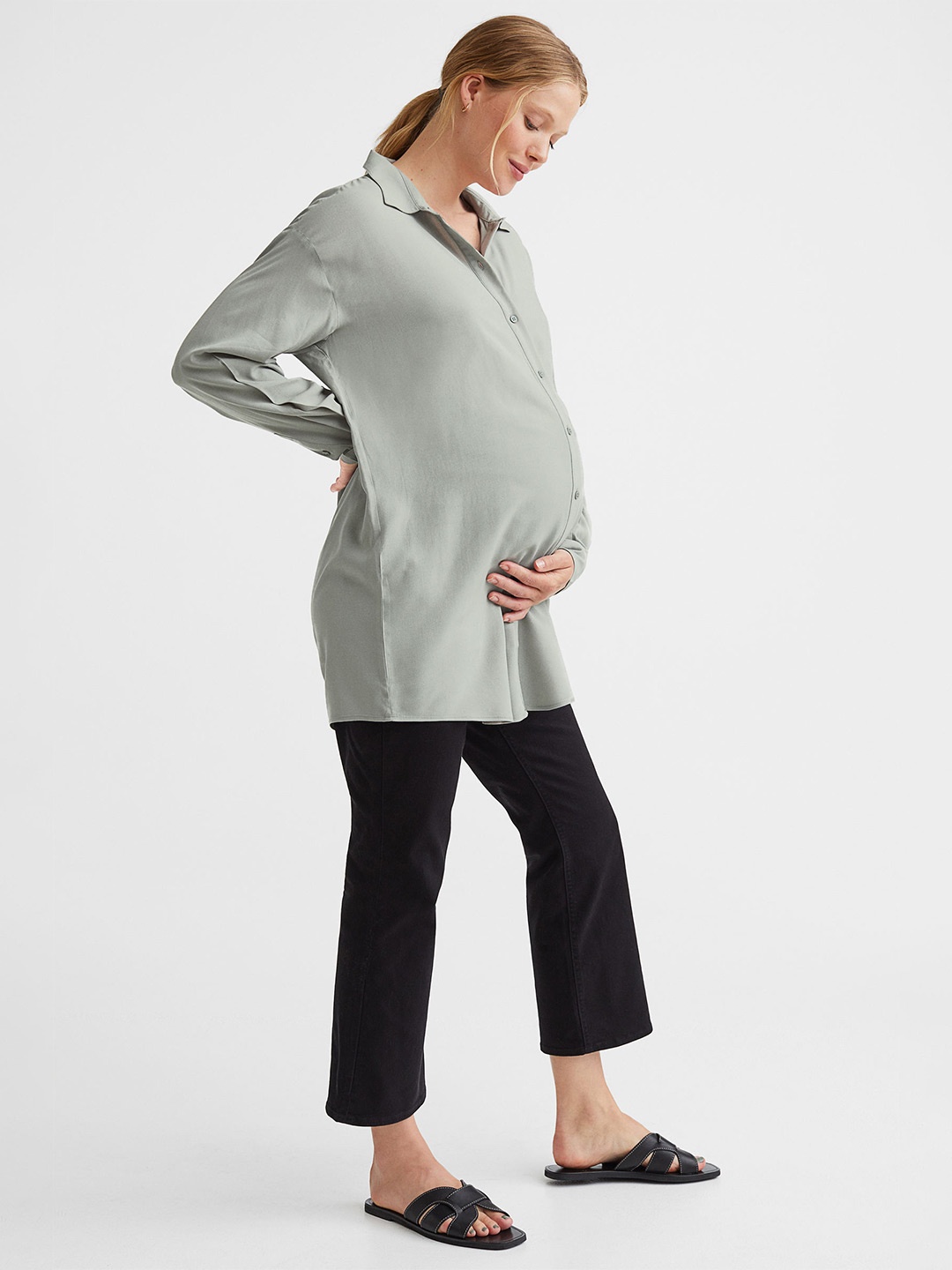 

H&M Women Green MAMA Tie-Belt Shirt