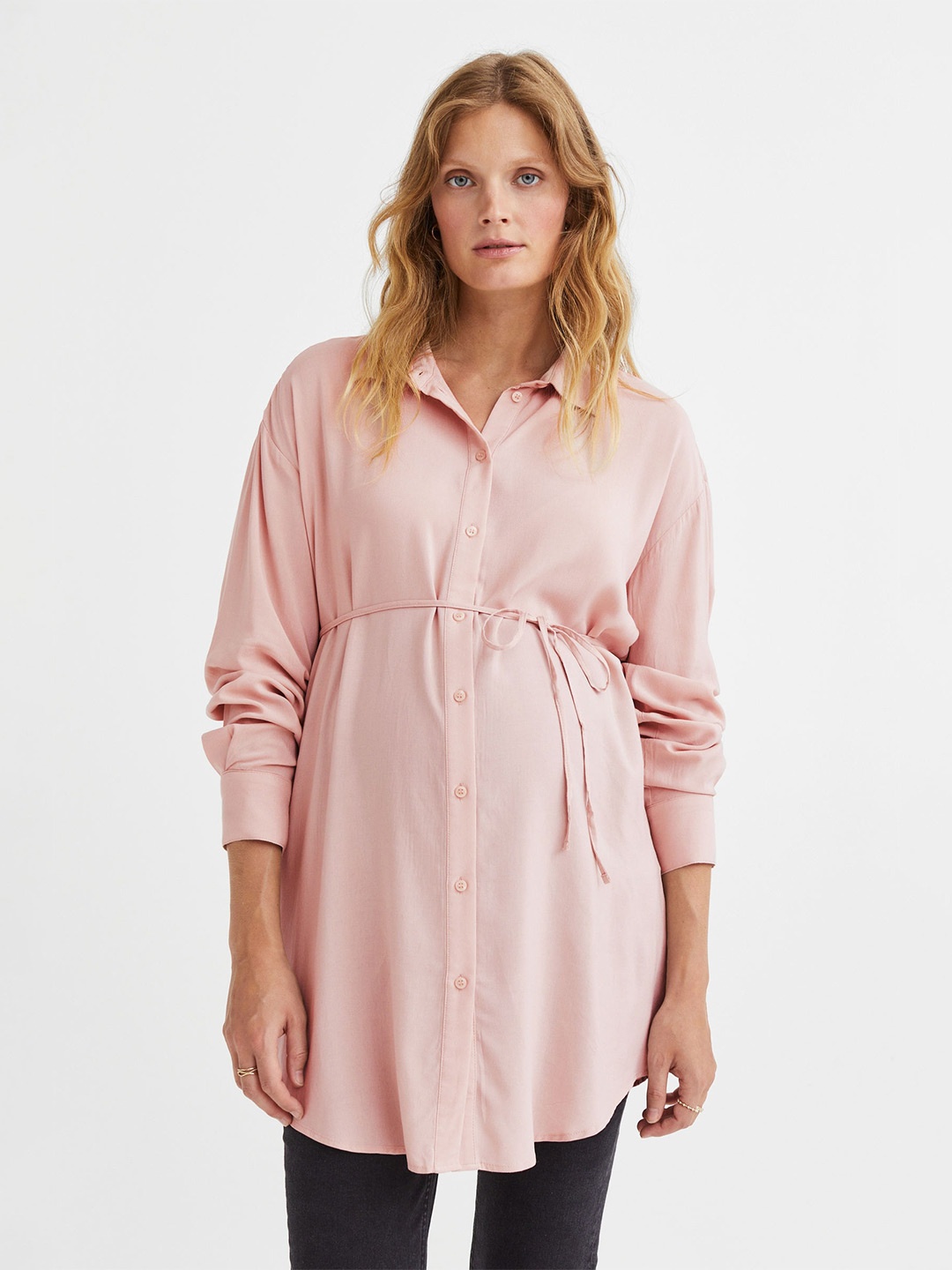 

H&M Women Pink MAMA Tie-Belt Shirt