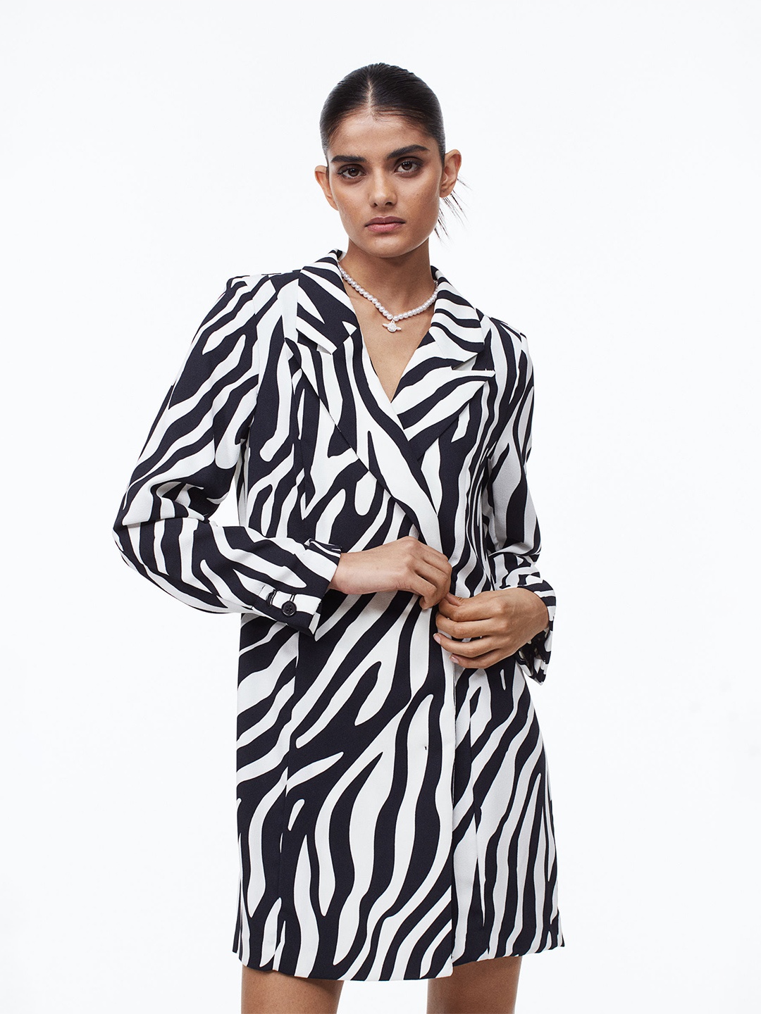 

H&M Black Animal Double-Breasted Blazer Dress