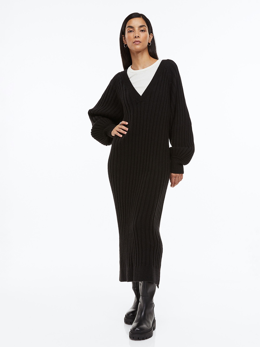 

H&M Women Rib-Knit dress, Black