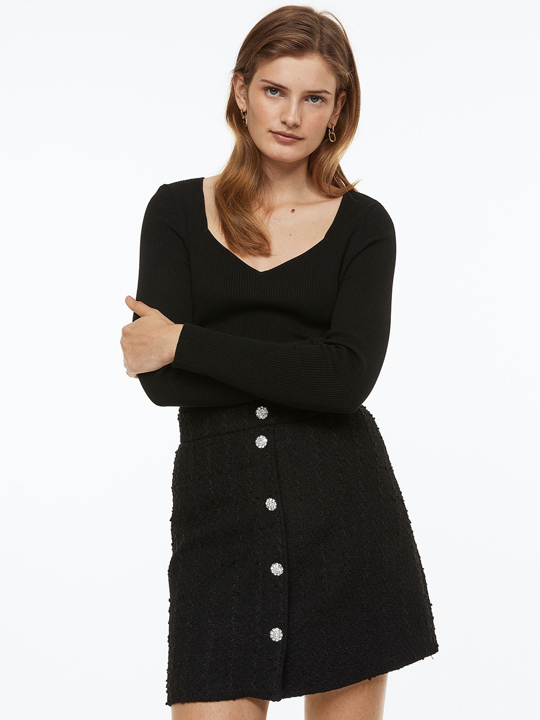 

H&M Women Black A-line skirt