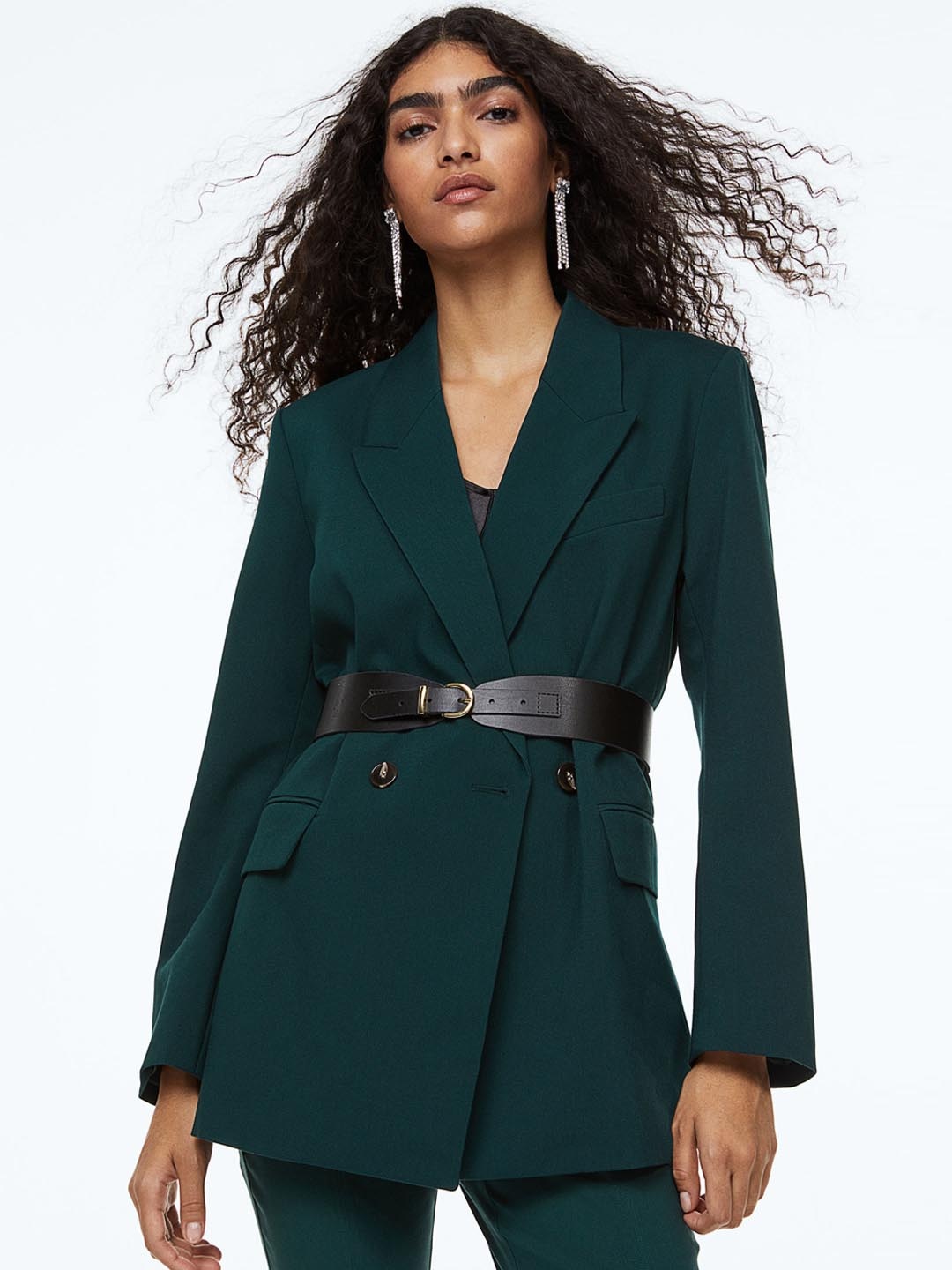 

H&M Women Green Double-Breasted Blazer