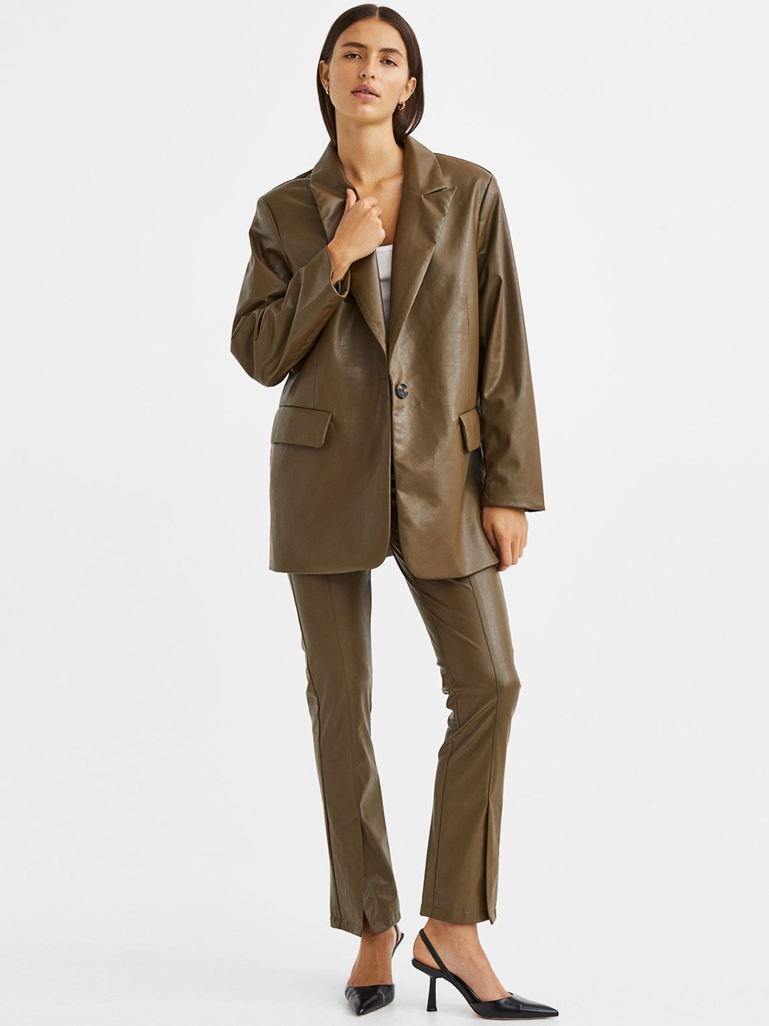 

H&M Women Brown Oversized Single-Breasted Blazer