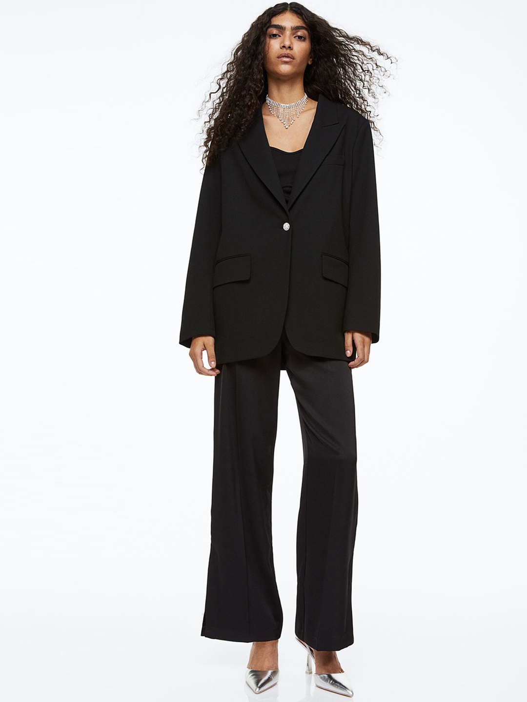 

H&M Women Black One-Button Blazer