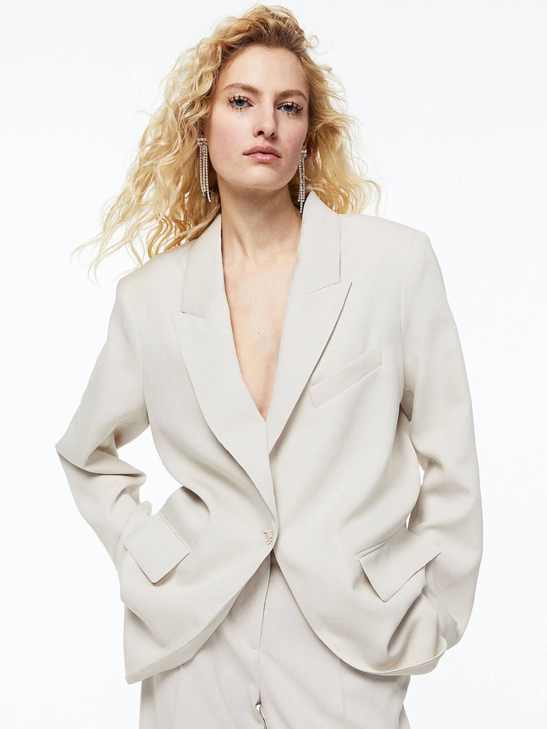 

H&M Women Beige One-button blazer