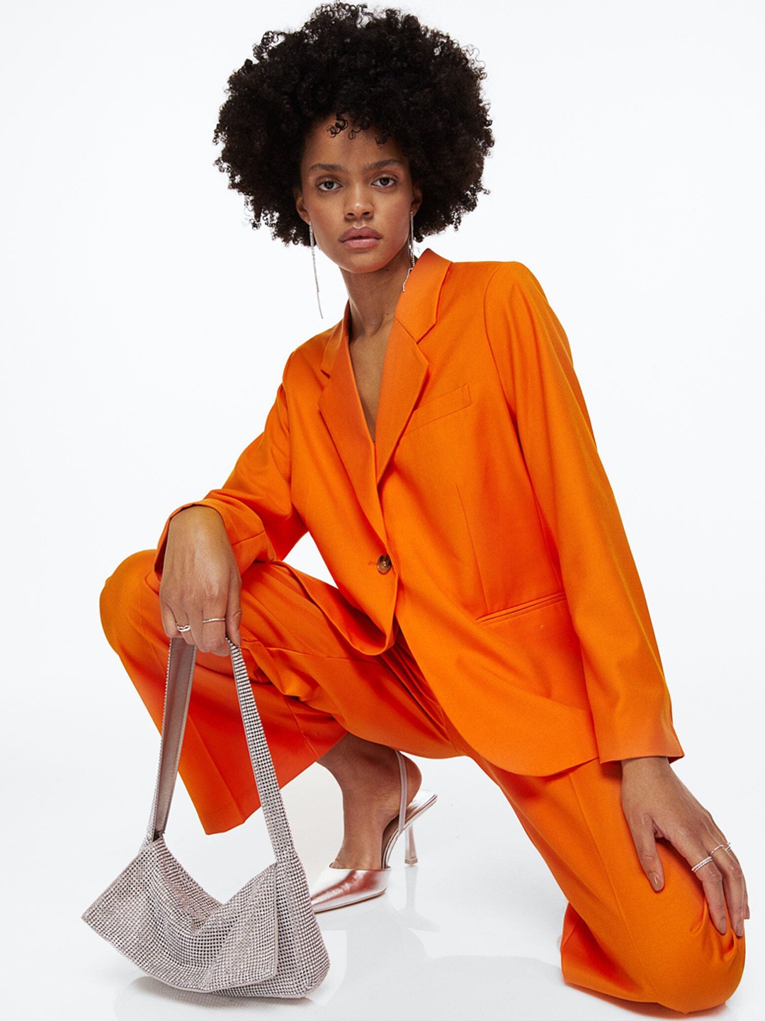 

H&M Women Orange Single-Breasted Blazer