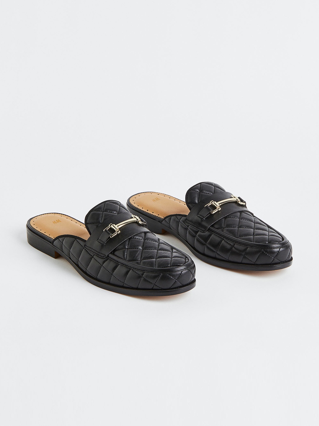 

H&M Men Black Quilted Mule Loafers