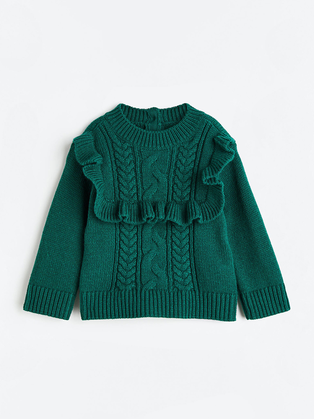 

H&M Girls Green Flounce-Trimmed Jumper