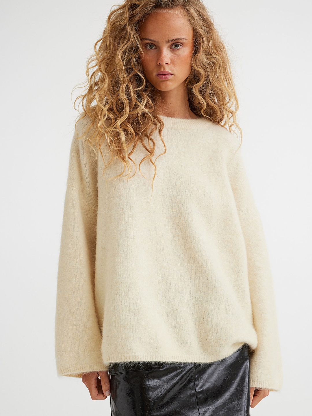 

H&M Women White Mohair-Blend Jumper