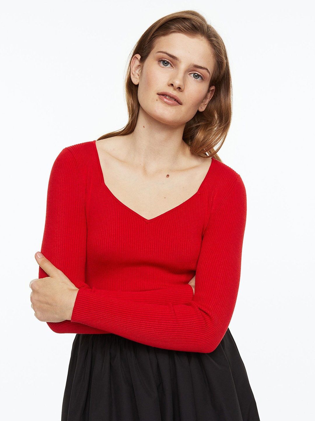 

H&M Women Red Rib-Knit Jumper