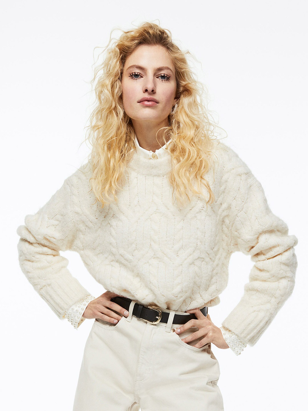 

H&M Women White Cable-Knit Jumper