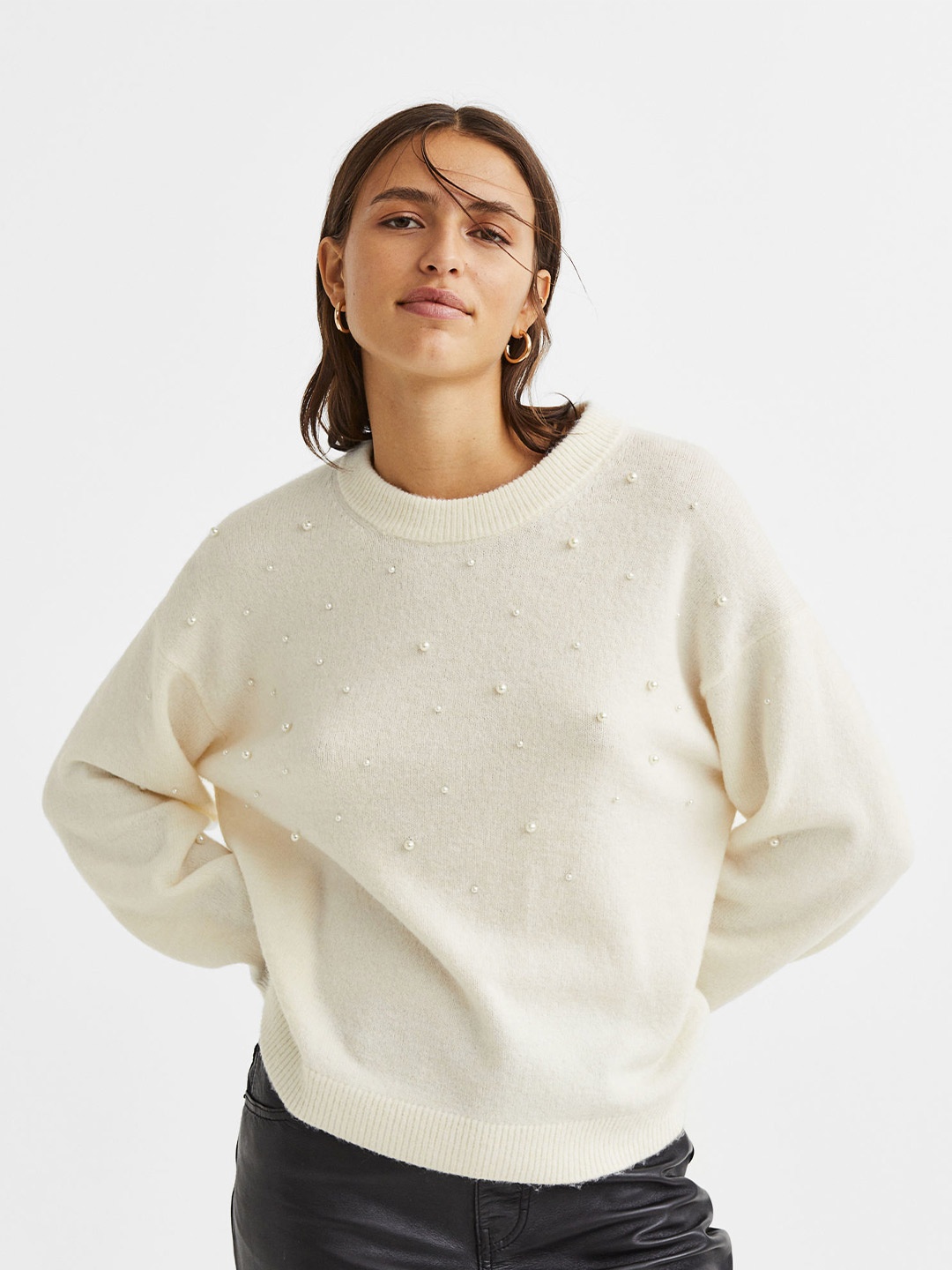 

H&M Women White Beaded Jumper