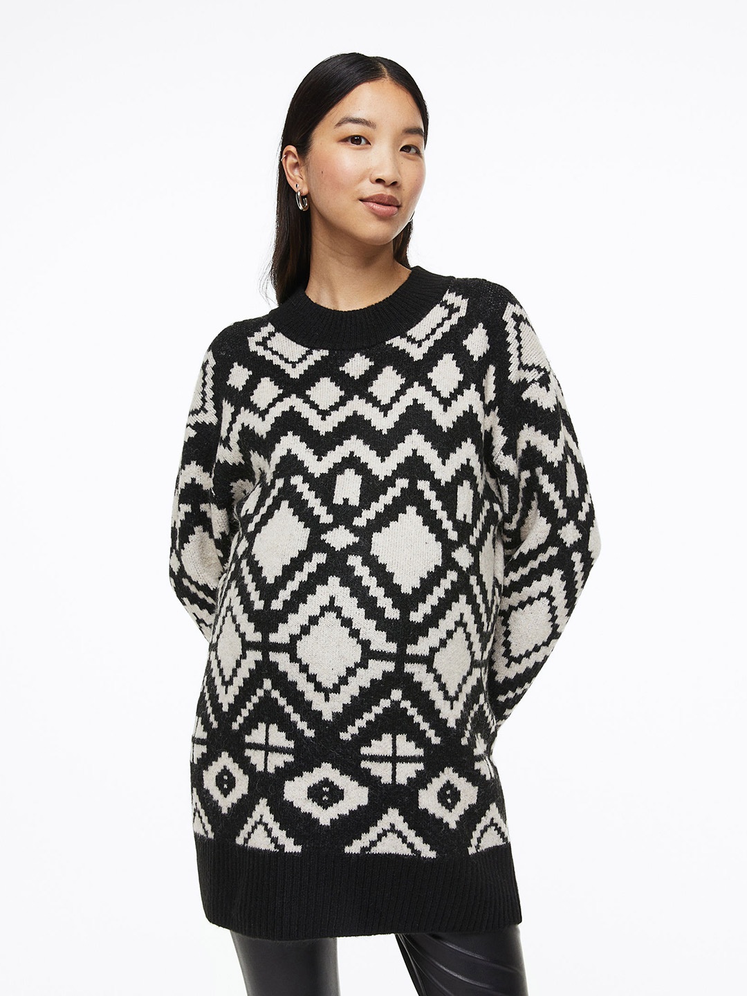 

H&M Women Black & White MAMA Jacquard-Knit Jumper