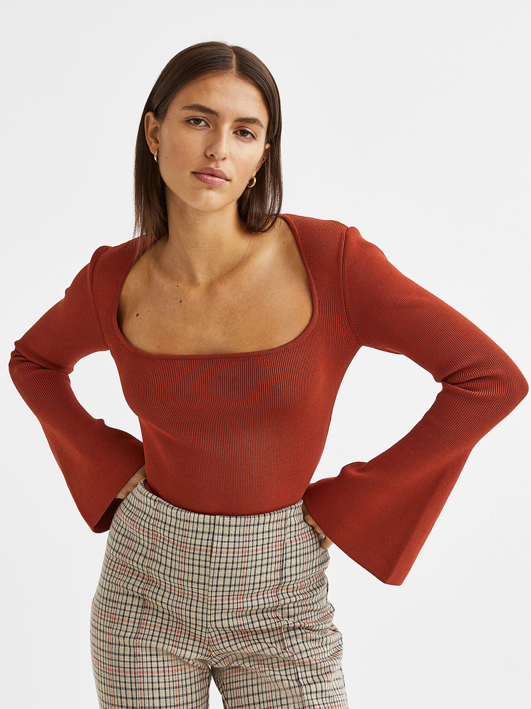 

H&M Women Red Flared-Sleeve Jumper