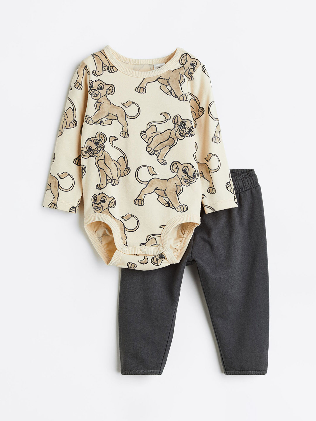 

H&M Boys Beige & Grey Printed 2-Piece Cotton Set