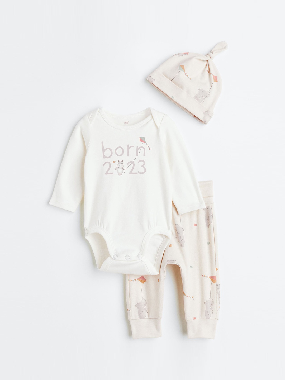

H&M Girls Beige & White 3-Piece Cotton Set