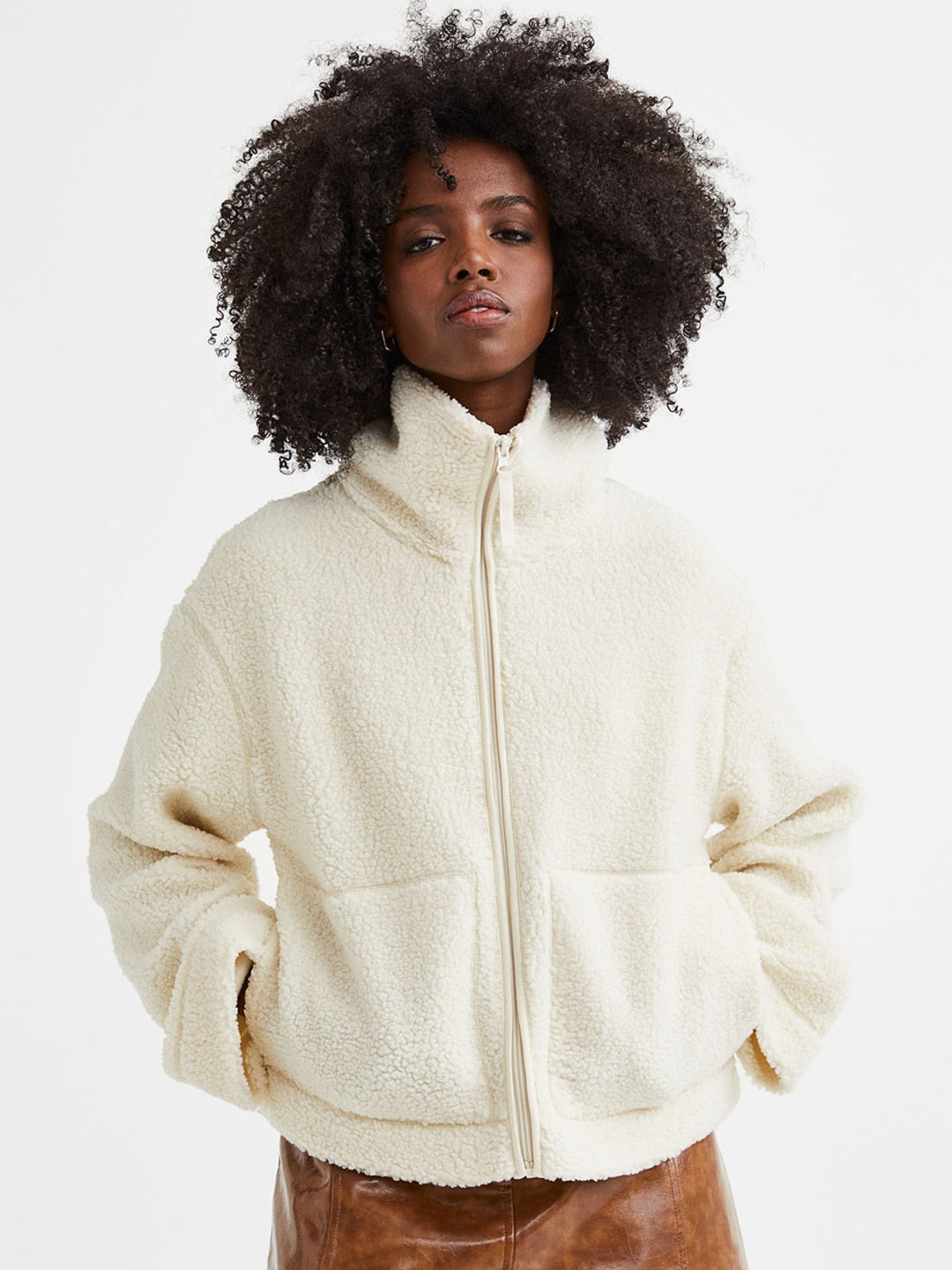 

H&M Women White Teddy Jacket