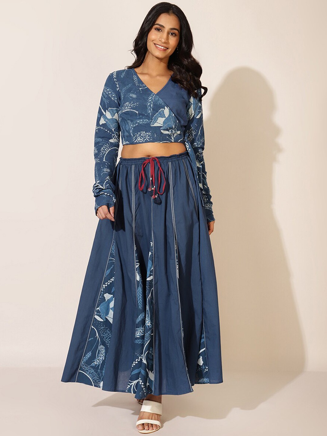 

Fabindia Women Blue Printed Top with Skirt