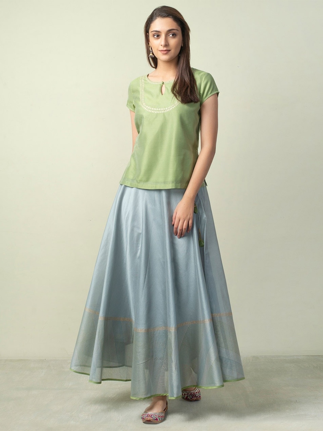 

Fabindia Women Green & Blue Top with Skirt