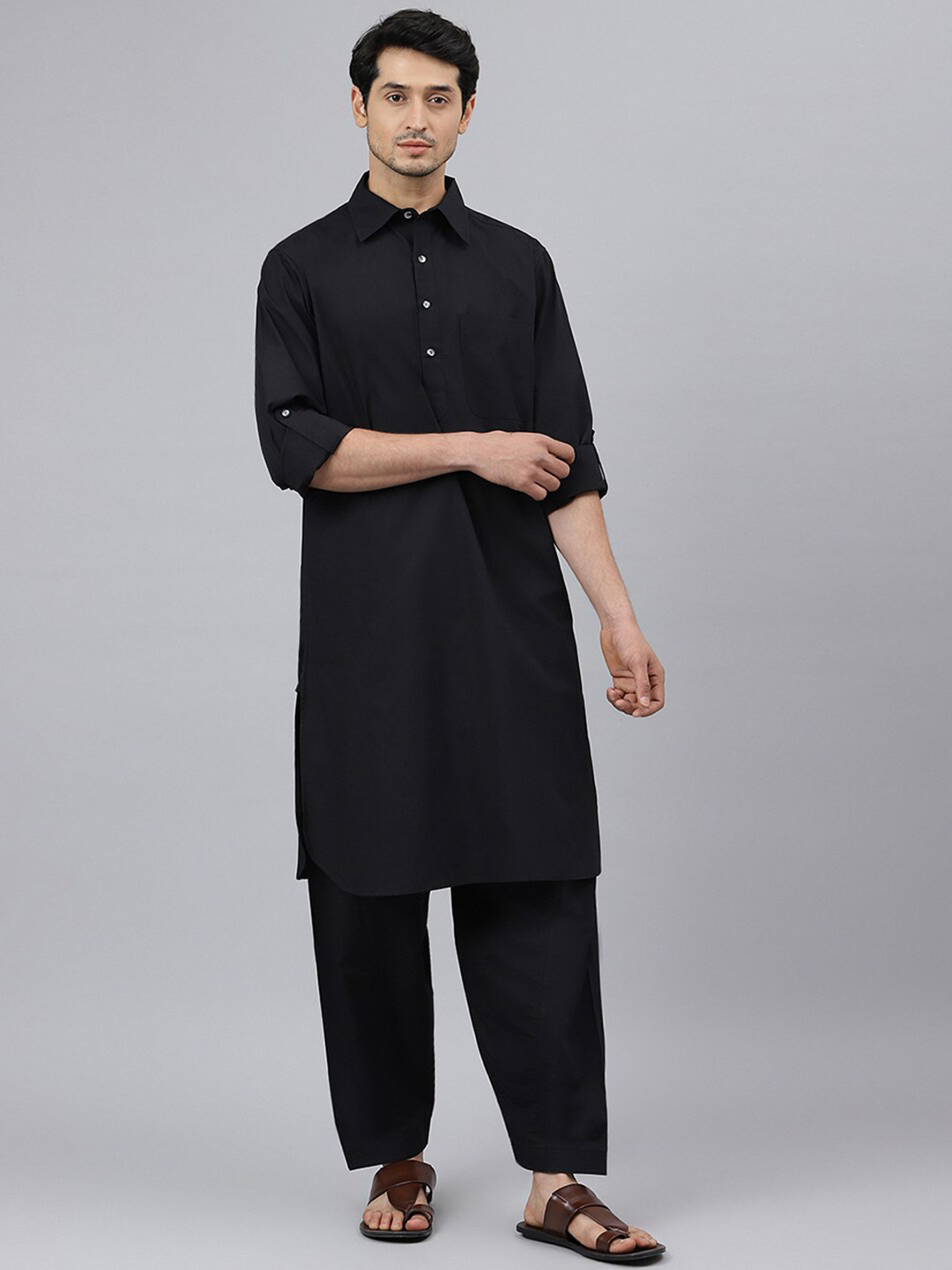 

Fabindia Men Black Pure Cotton Kurta with Pyjamas