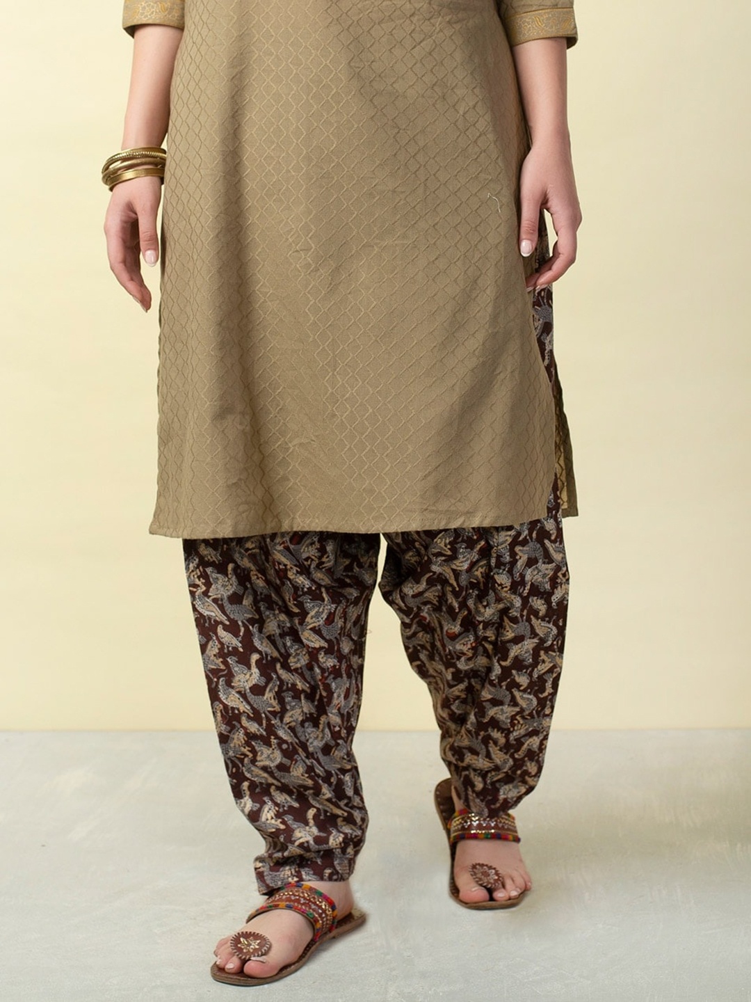 

Fabindia Women Brown Printed Regular Fit Cotton Salwar